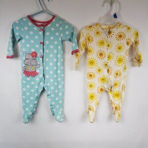 Koala Baby & Old Navy 2 Pack Lng Slv Footed Onesies Baby Girl 3-6Mnths